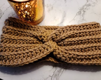 Mustard Earwarmers Handmade Crocheted Headband Twisted Earwarmers