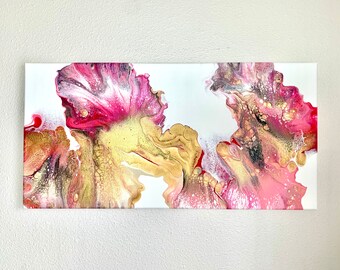 Original Abstract Painting | Acrylic Fluid Art | Painting on canvas | Pink Floral Painting | 10x20” Painting | Long Painting