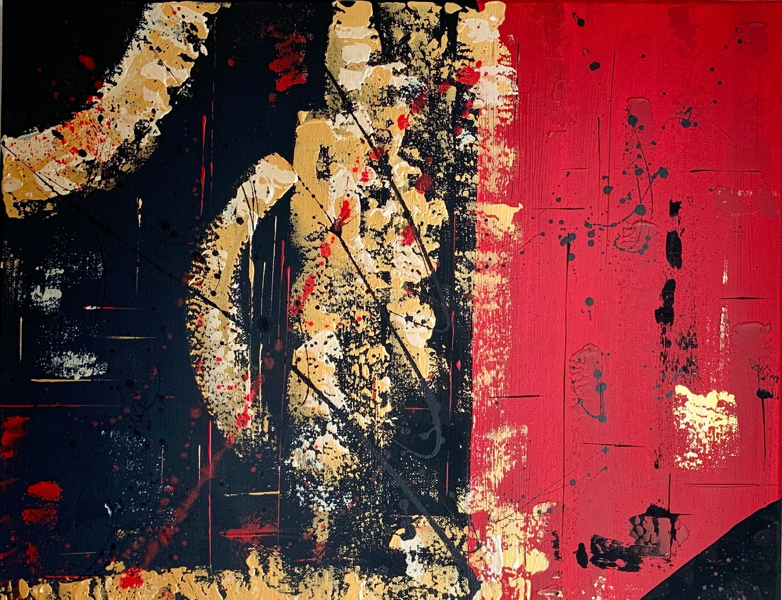 Red Black Gold Original Abstract Acrylic Painting 16x20 Etsy