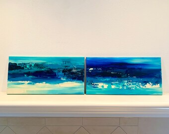 Diptych | Set of 2 Paintings | Original Paintings | Blue Painting | Water Painting | “Making Waves” | 10” x 20” Painting | Abstract