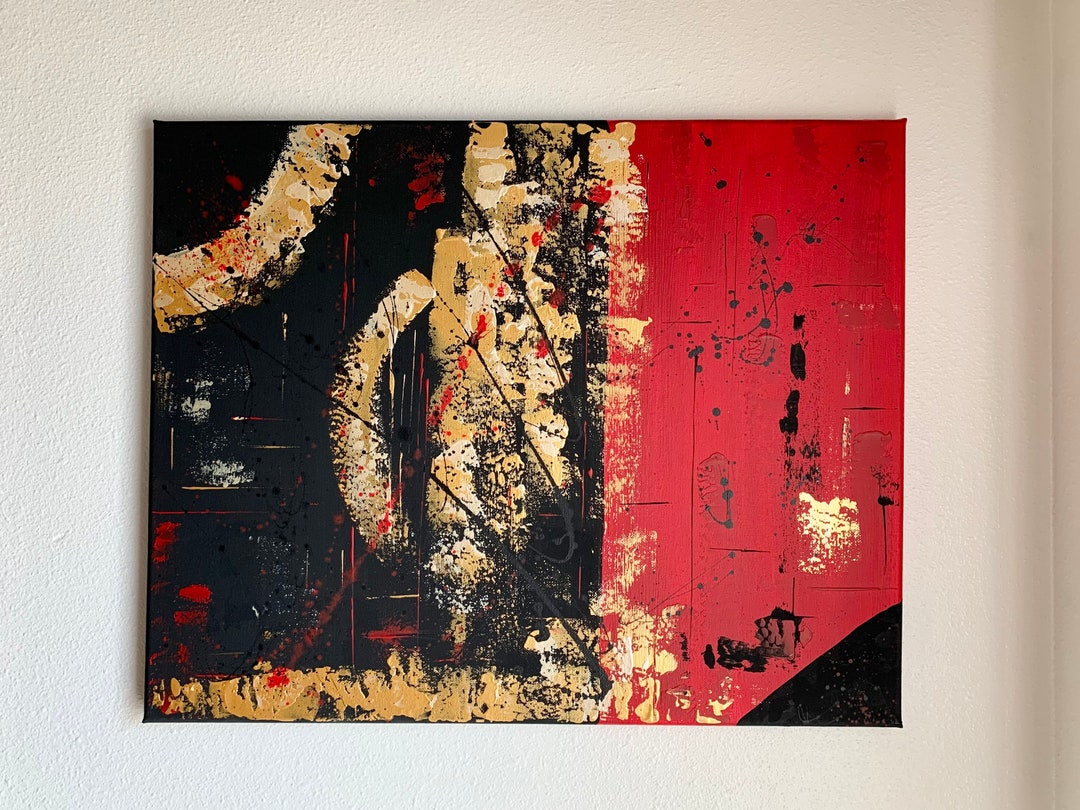 Red Black Gold Painting Asian Inspired Painting Original Etsy