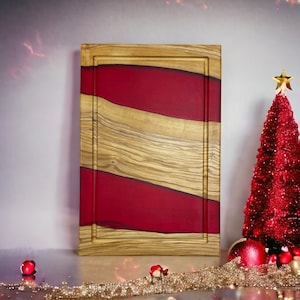 Handmade olive wood and epoxy serving board / cutting board with juice groove
