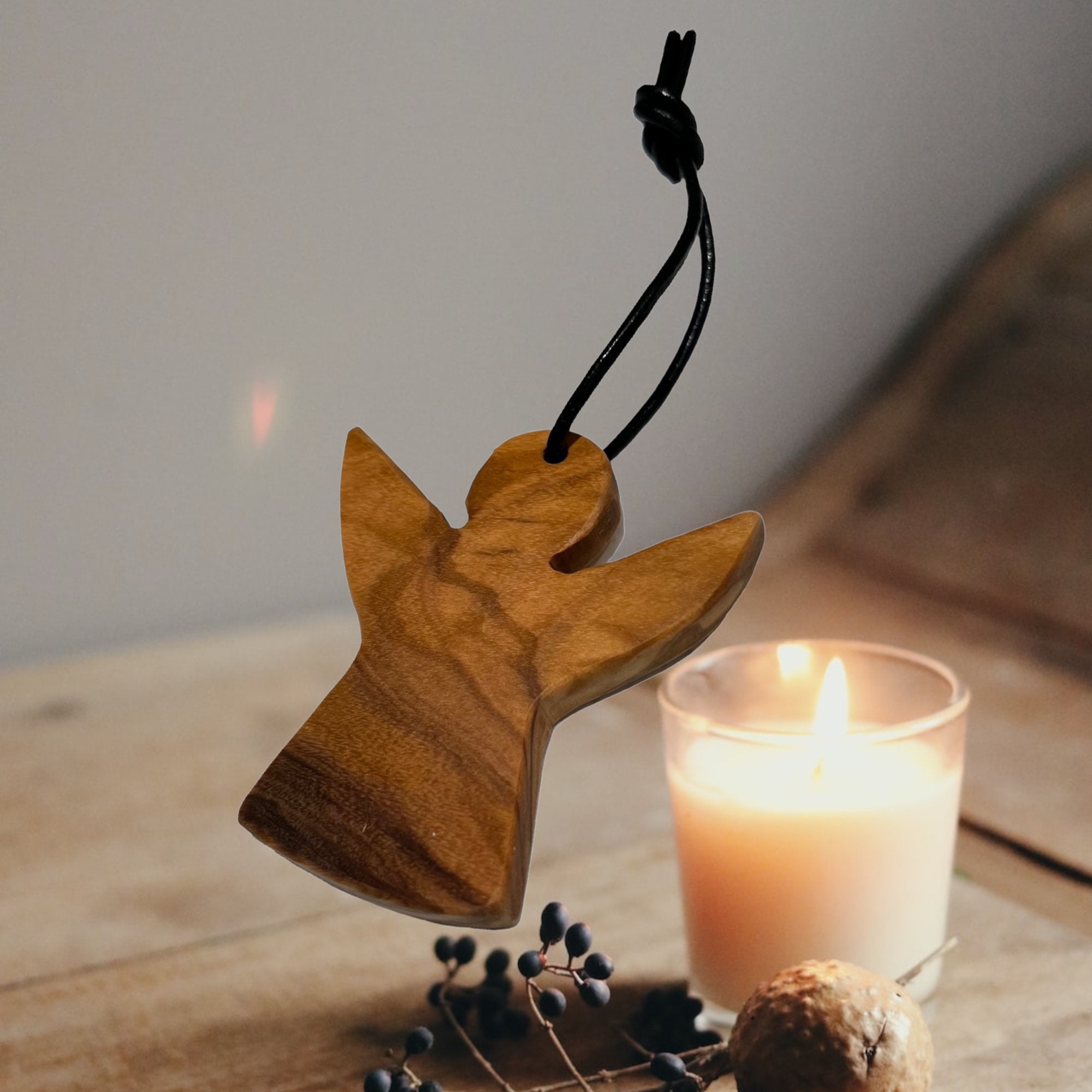 Guardian angel hand charm made of olive wood personalized