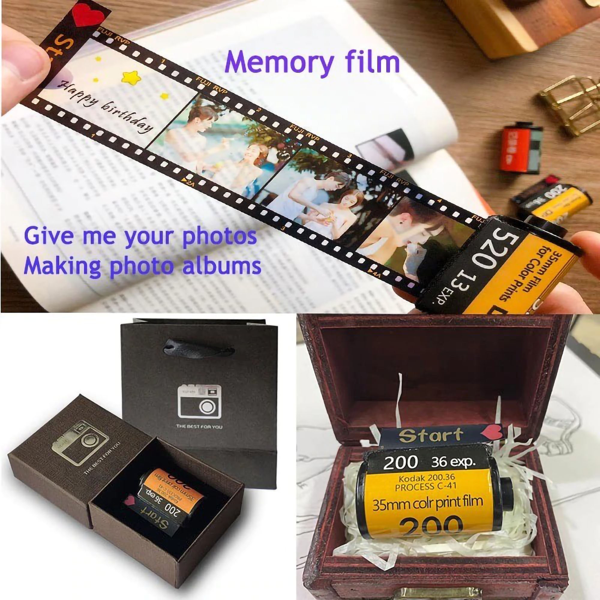 Personalized Film Roll Keychain 10 Pictures Birthday Gift