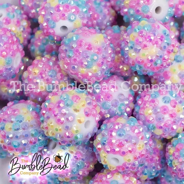 20mm Pink Confetti Rhinestone Bubblegum Beads, Resin Beads in Bulk, 20mm Beads, 20mm Bubble Gum Beads, 20mm Chunky Beads