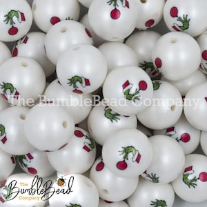20MM Christmas mean One hand with Ornament Print on White Matte Chunky Bubblegum Beads, Double Sided, 20mm Printed Acrylic beads, [10 Count]