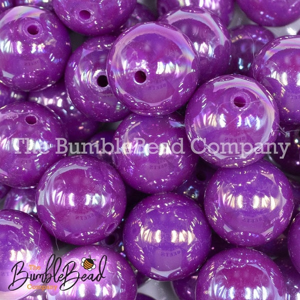 20mm Neon Dark Purple Solid AB Bubblegum Beads,  Acrylic Neon Gumball Beads in Bulk, 20mm Bubble Gum Beads, 20mm bright Shiny Chunky Beads