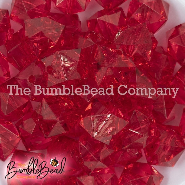 20mm Red Transparent Faceted Cube Shaped Chunky Bubblegum Bead, Acrylic Beads in Bulk, 20mm Beads, 20mm Bubble Gum Beads