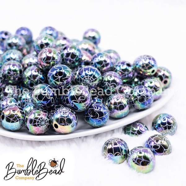 16mm Spider Web Print bubblegum beads with an AB finish, Resin Gumball Beads in Bulk, 16mm Beads, 16mm Bubble Gum Beads