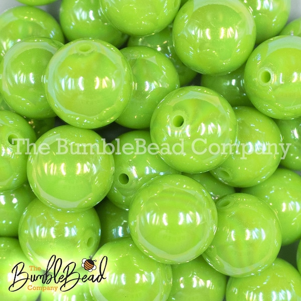 20mm Neon Lime Green Solid AB Bubblegum Beads,  Acrylic Neon Gumball Beads in Bulk, 20mm Bubble Gum Beads, 20mm bright Shiny Chunky Beads