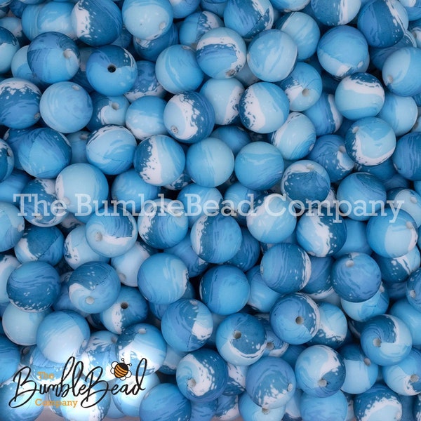 15mm Blue Ocean Waves Silicone Beads, Silicone Beads in Bulk, 15mm silicone bubblegum Beads, Chunky Beads