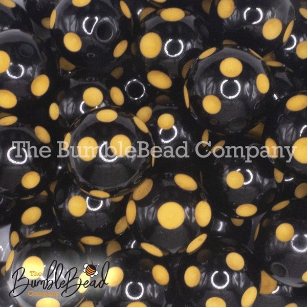 20MM black with Yellow Polka Dots Chunky Bubblegum Beads, Acrylic Beads in Bulk, 20mm Beads, 20mm Bubble Gum Beads, 20mm Chunky Beads