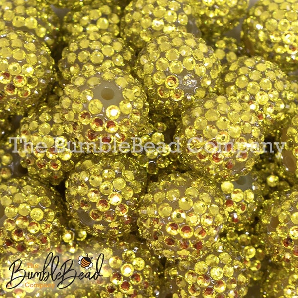 20MM Chartreuse Yellow Rhinestone Bubblegum Bead, Resin Beads in Bulk, 20mm Beads, 20mm Bubble Gum Beads, 20mm Shiny Chunky Beads