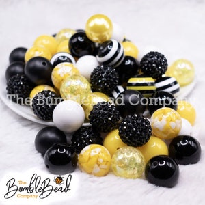 20mm BumbleBead Black and Yellow Bubblegum Bead Mix [20 & 50 Count]