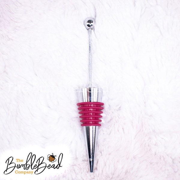 Hot Pink Beadable Wine Stopper, Zinc Alloy Silver, Add-A-Bead Wine Stopper, DIY Beadable Wine Stopper