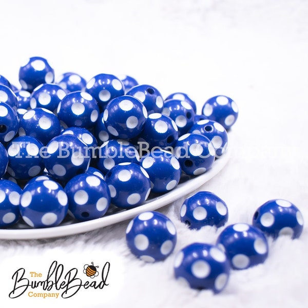 16mm Royal Blue Polka Dot Bubblegum Beads, Acrylic Gumball Beads in Bulk, 16mm Bubble Gum Beads, 16mm Shiny Chunky Beads