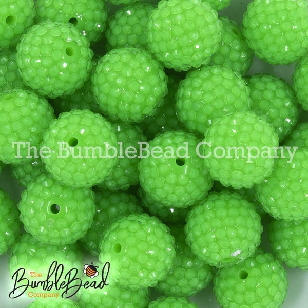 20MM Neon Green Rhinestone Bubblegum Bead, Resin Beads in Bulk, 20mm Beads, 20mm Bubble Gum Beads, 20mm Shiny Chunky Beads