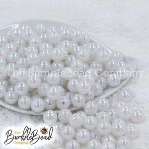 12MM White Iridescent AB Chunky Bubblegum Beads, Acrylic Gumball Beads in Bulk, 12mm Bubble Gum Beads, 12mm Shiny Chunky Beads