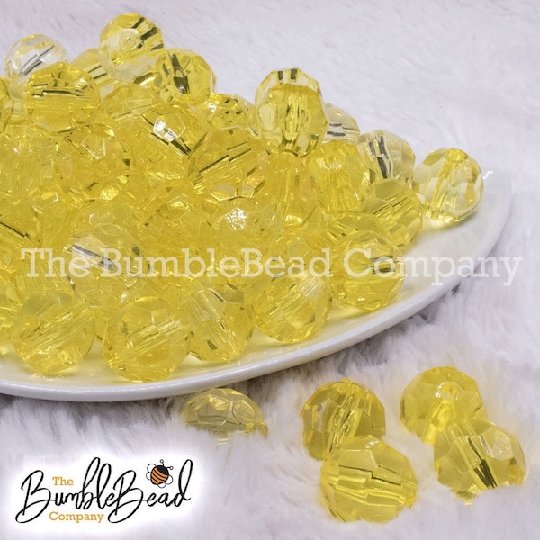 16MM Yellow Transparent Faceted Chunky Bubblegum Beads, 16mm pumpkin Acrylic beads, 16mm beads