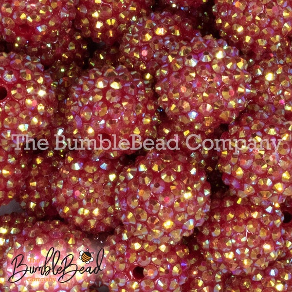 20MM Red Rhinestone AB Bubblegum Bead, Resin Beads in Bulk, 20mm Beads, 20mm Bubble Gum Beads, 20mm Shiny Chunky Beads