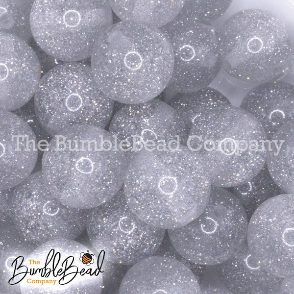 20MM Silver Glitter Sparkle Chunky Bubblegum Beads, Acrylic Beads in Bulk, 20mm Bubble Gum Beads, 20mm Shiny Beads