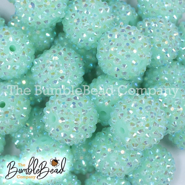 20MM Neon Light Blue Rhinestone AB Bubblegum Bead, Resin Beads in Bulk, 20mm Beads, 20mm Bubble Gum Beads, 20mm Shiny Chunky Beads