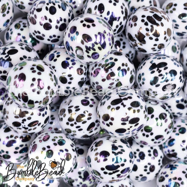 20MM Paw Print AB animal printed Chunky Bubblegum Beads, Resin Beads in Bulk, 20mm Beads, 20mm Bubble Gum Beads, Chunky Beads