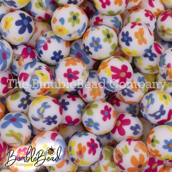 15mm Bright Flower Silicone Beads, Silicone Beads in Bulk, 15mm silicone bubblegum Beads, Chunky Beads