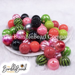 20mm Watermelon Crawl Acrylic Bubblegum Bead Mix, 20mm Bead Mix, Bubble Gum Beads [50 Count]