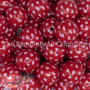20MM Pink Confetti Hearts on Red opaque Chunky Bubblegum Beads, Acrylic Gumball Beads in Bulk, 20mm Valentine&#39;s Chunky Beads