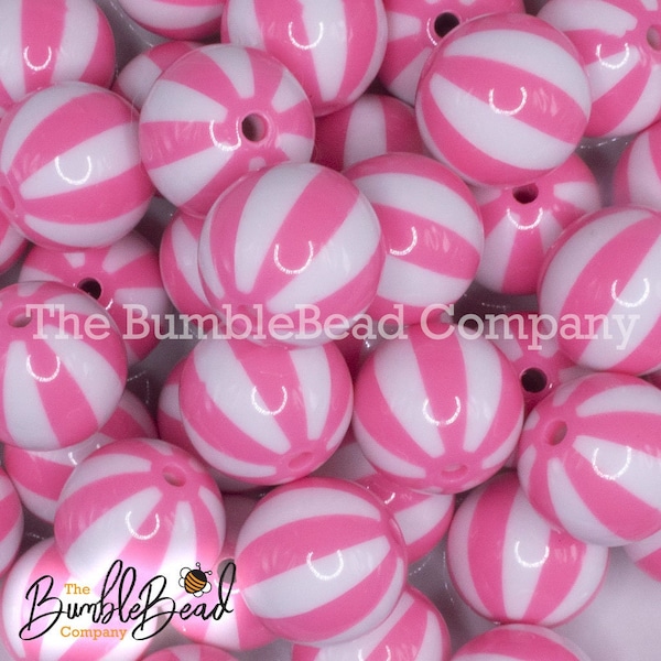 20MM Pink with White Beach Ball Pattern Chunky Bubblegum Beads, Acrylic Beads in Bulk, 20mm Beads, 20mm Bubble Gum Beads,