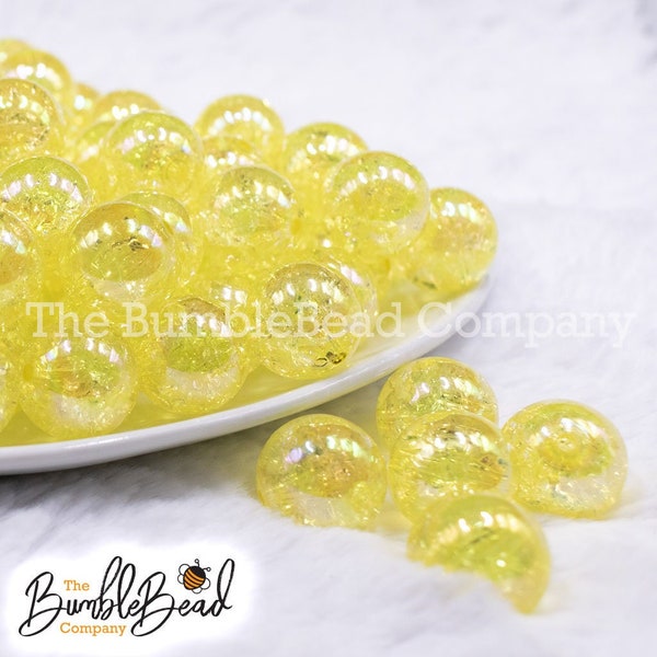 16mm Yellow Crackle AB Bubblegum Beads, Acrylic Beads in Bulk, 16mm Beads, 16mm Bubble Gum Beads, 16mm Shiny Chunky Beads