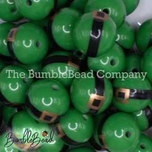 20MM Green Santa&#39;s Belt Print Chunky Bubblegum Beads, Acrylic Beads in Bulk, 20mm Christmas Bead, 20mm Bubble Gum Beads, 20mm Beads
