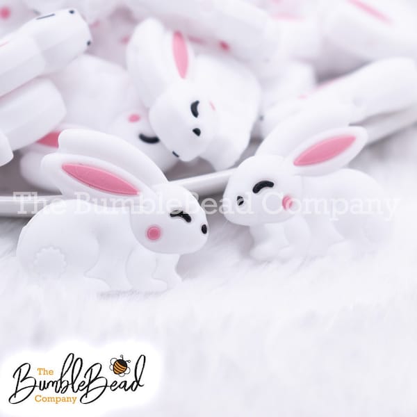 White Bunny Rabbit Silicone Focal Bead Accessory - Silicone beads