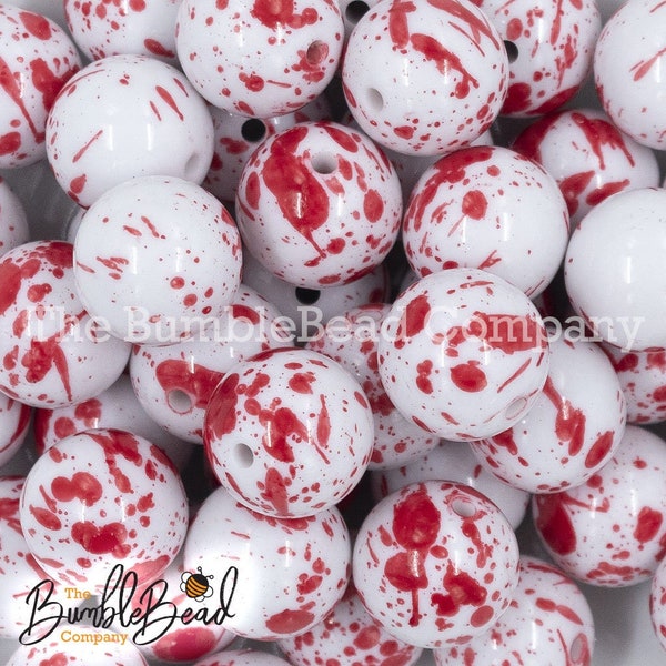 20MM Red Splatter Chunky Bubblegum Beads, Acrylic Gumball Beads in Bulk, 20mm Bubble Gum Beads, 20mm Shiny Beads