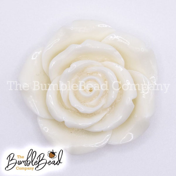 42mm Acrylic Ivory Rose Flower Focal Bead, Chunky bubblegum bead focal, large focal beads, Chunky bead necklace