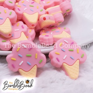 Accesorio de cuentas focales de silicona con forma de cono de helado rosa - Cuentas de silicona
