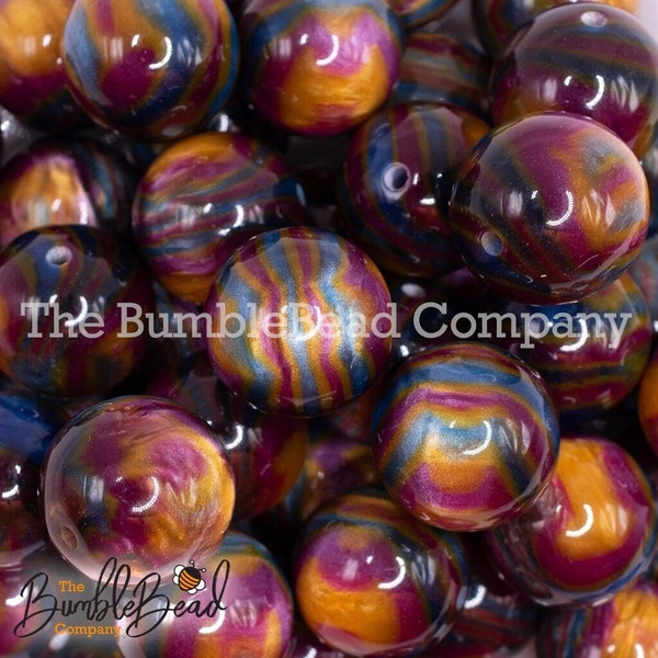 20MM Brown Colorful Marbled Chunky Bubblegum Beads, Resin Beads in Bulk, 20mm Beads, 20mm Swirled Bubble Gum Beads, 20mm Shiny Chunky Beads