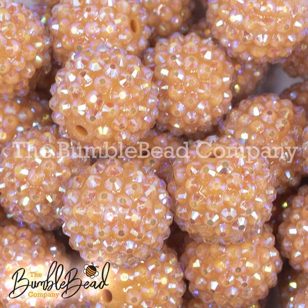20MM Camel Tan Rhinestone AB Bubblegum Bead, Resin Beads in Bulk, 20mm Beads, 20mm Bubble Gum Beads, 20mm Shiny Chunky Beads