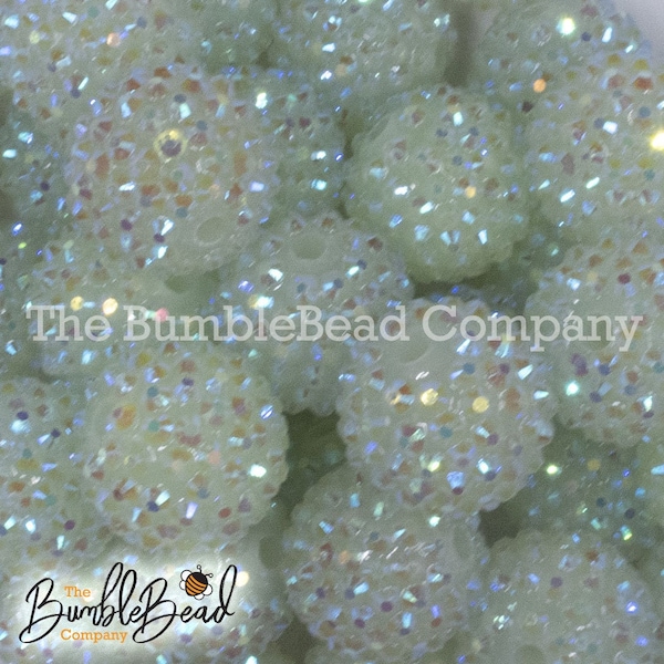 20MM Glow In The Dark Rhinestone AB Solid Chunky Bubblegum Beads, Acrylic Gumball Beads in Bulk, 20mm Glow Beads, 20mm Shiny Chunky Beads