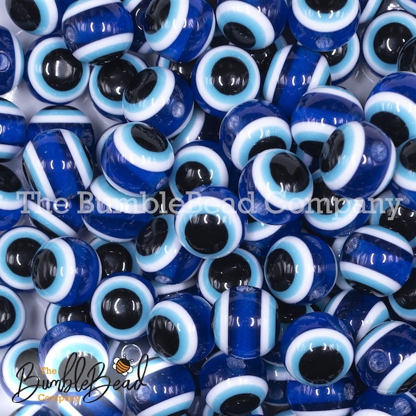 12mm Evil Eye Black and Blue Acrylic Chunky Bubblegum Beads, Beads in Bulk, 12mm Beads, 12mm Bubble Gum Beads