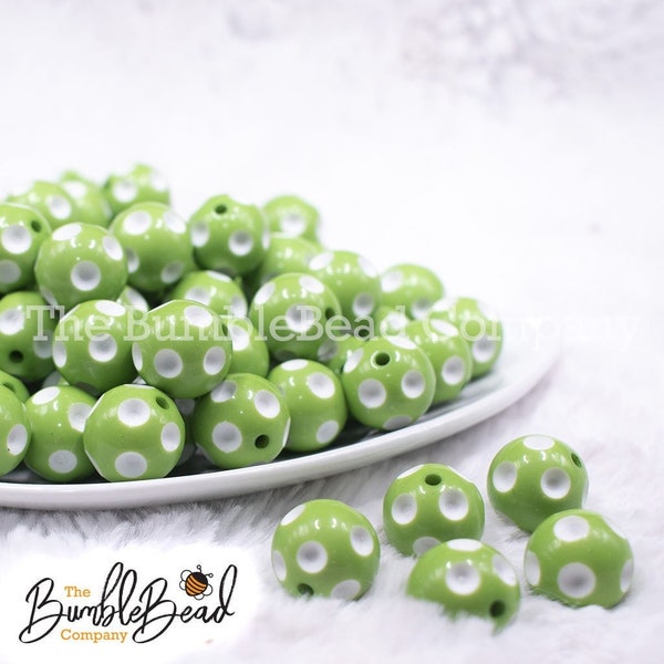 16mm Lime Green Polka Dot Bubblegum Beads, Acrylic Gumball Beads in Bulk, 16mm Bubble Gum Beads, 16mm Shiny Chunky Beads