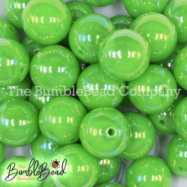 20mm Neon Green Solid AB Bubblegum Beads,  Acrylic Neon Gumball Beads in Bulk, 20mm Bubble Gum Beads, 20mm bright Shiny Chunky Beads