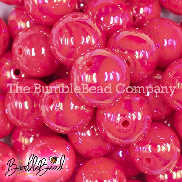 20mm Neon Pink Solid AB Bubblegum Beads,  Acrylic Neon Gumball Beads in Bulk, 20mm Bubble Gum Beads, 20mm bright Shiny Chunky Beads