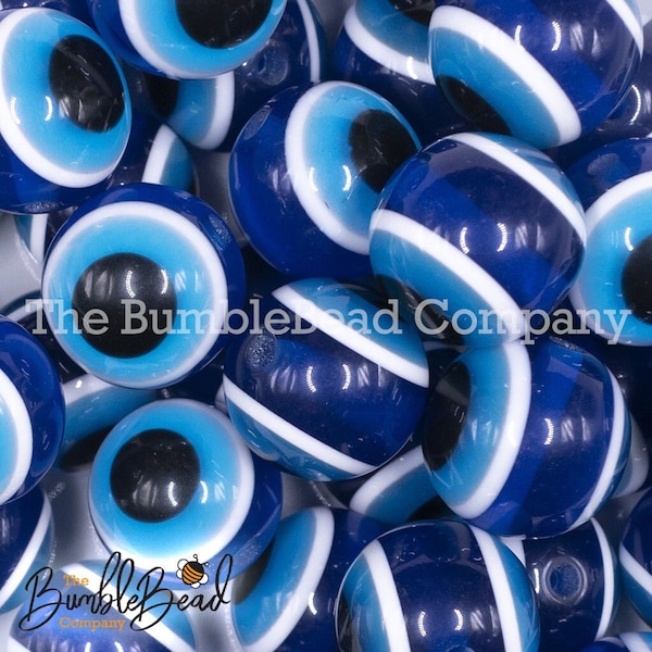 20mm Evil Eye Black and Blue Acrylic Chunky Bubblegum Beads, Beads in Bulk, 20mm Beads, 20mm Bubble Gum Beads