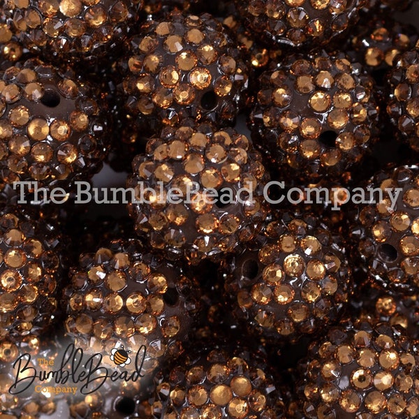 20MM Copper Brown Rhinestone AB Bubblegum Bead, Resin Beads in Bulk, 20mm Beads, 20mm Bubble Gum Beads