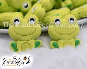 Green Frog Silicone Focal Bead Accessory - 32mm x 28mm,  Silicone beads
