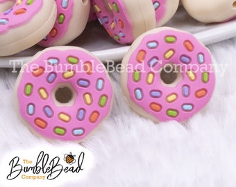 Pink with Sprinkles Donut Silicone Focal Bead Accessory - 28mm, Silicone beads