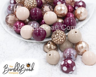 20mm "Rose Wine" Mix Acrylic Bubblegum Bead Mix, Fall Inspired Mix, 20mm Beads, Bubble Gum Beads, [50 Count]