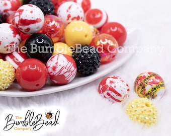20mm Crime Scene Acrylic Bubblegum Bead Mix, Resin Beads in Bulk, 20mm Beads, 20mm Bubble Gum Beads, [50 Count]